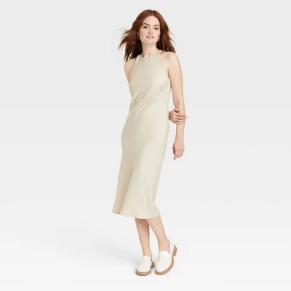 A New Day Women’s Cream High Neck Midi Slip Dress Size M